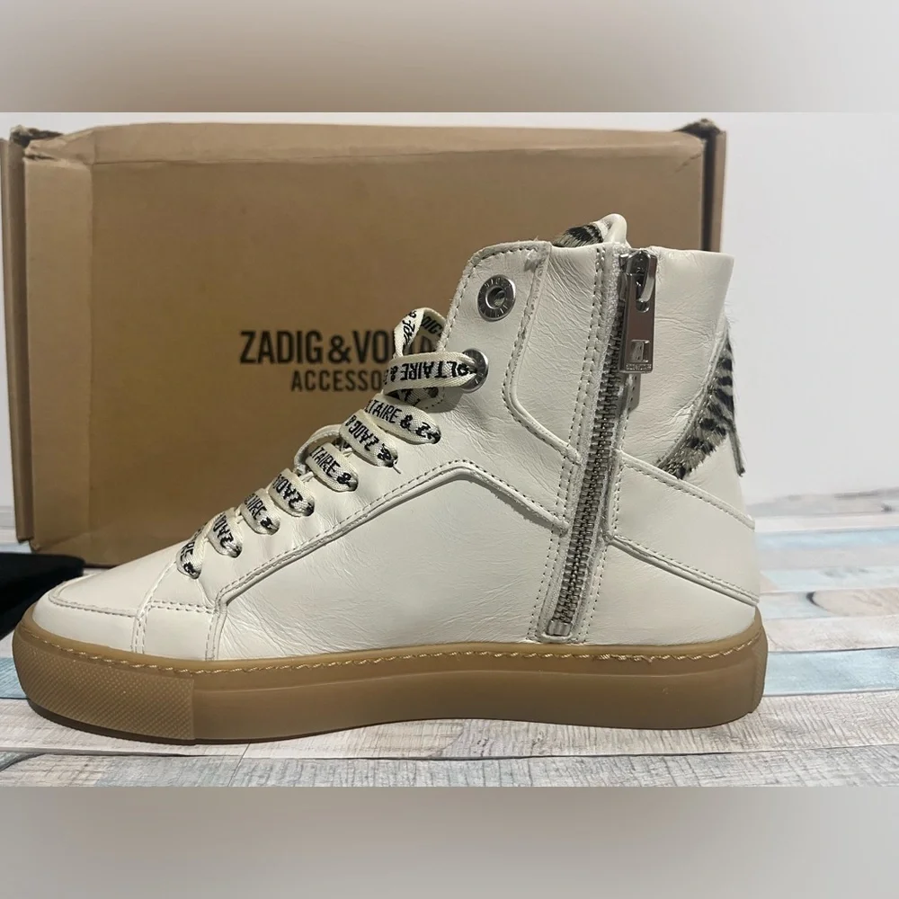 NEW Zadig & Voltaire High Flash Zebra Print Sneakers - Picture 6 of 11